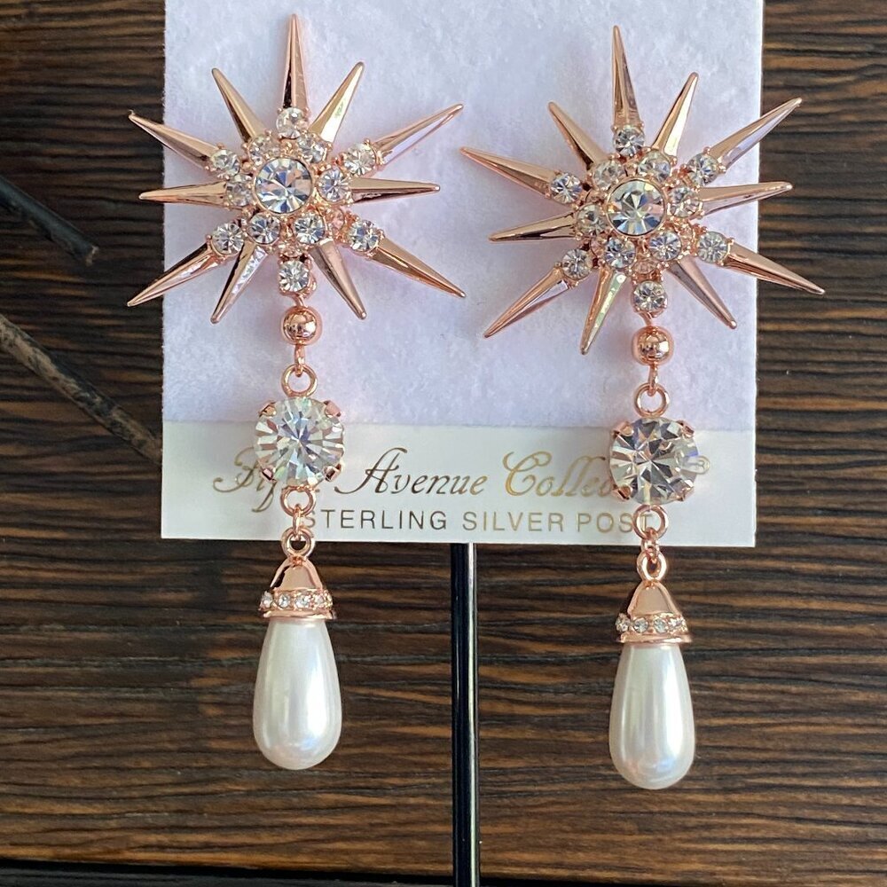 Fifth Ave Rose Gold Starburst Swarovski Crystal Dangle Earrings